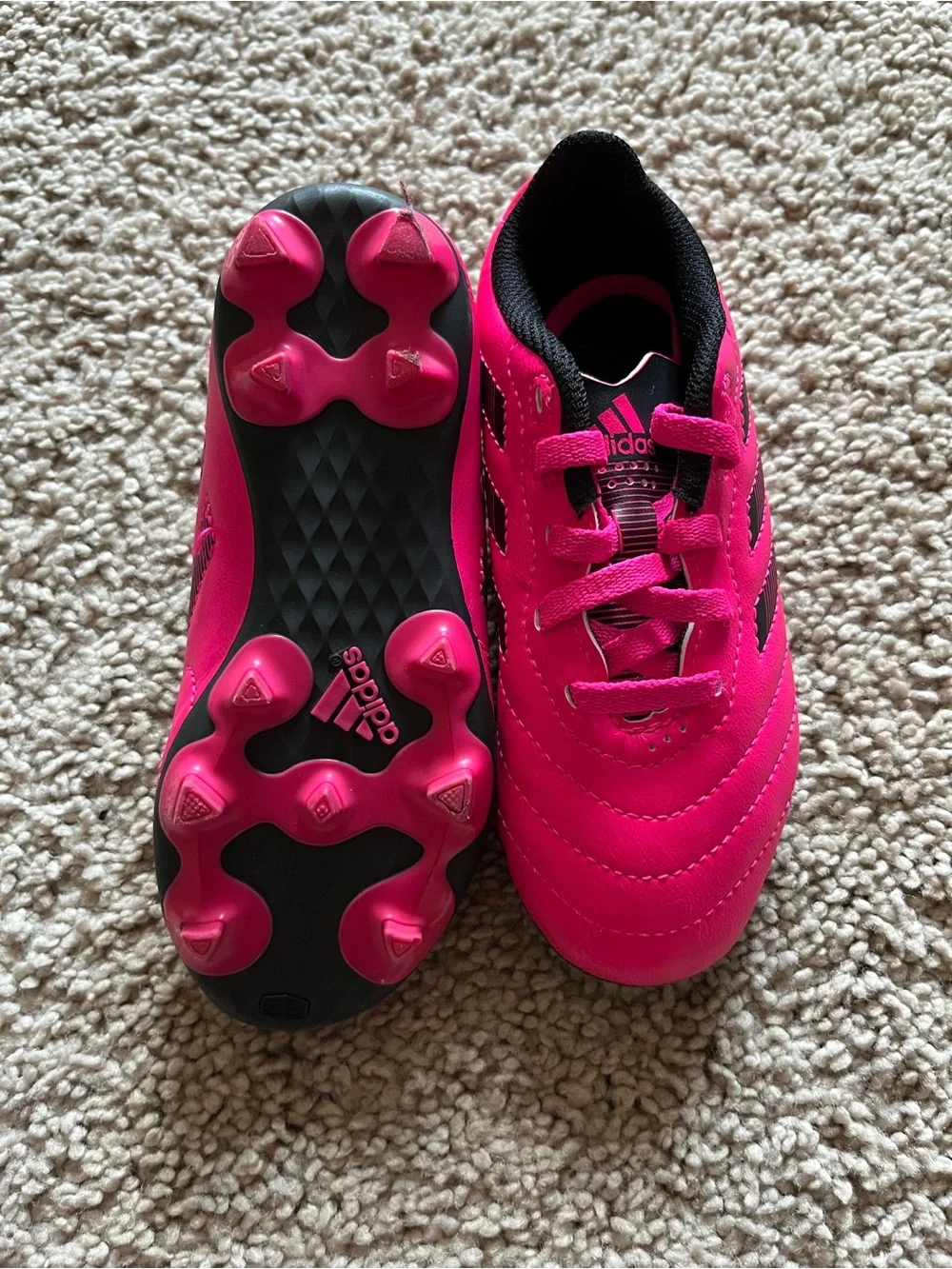 adidas Kids Pink Sneakers with Black Accents/ Shin guards included